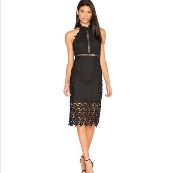 BARDOT Gemma Halter Floral Leaf Black Lace Bodycon Midi Dress Size 6 S - Picture 1 of 13